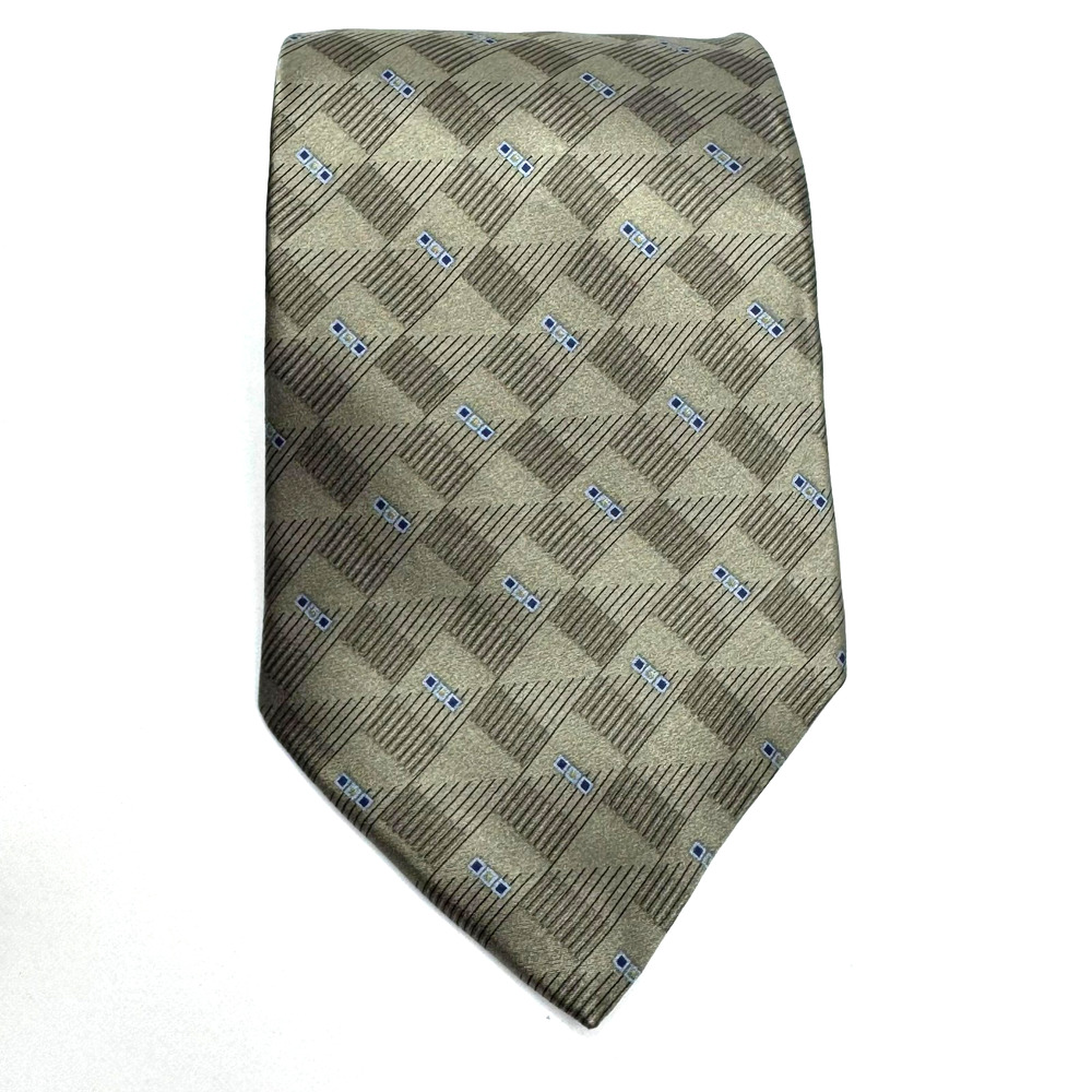 Dockers Khakis Mens Tie 100% Silk Gray Taupe Blue Abstract Checkered Print Vtg